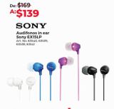 Oferta de Audífonos in ear Sony EX15LP por $139 en Office Depot