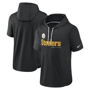 Oferta de Sudadera con capucha de manga corta para hombre Nike Pittsburgh Steelers negra por $59.99 en Tienda NFL