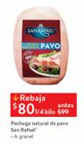 Oferta de Pechuga natural de pavo San Rafael 1/4 de kilo por $80 en Walmart