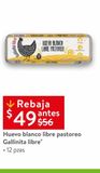 Oferta de Huevo blanco libre pastoreo Gallinita libre 12 pzas por $49 en Walmart Express