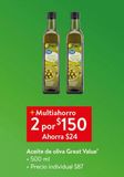 Oferta de Aceite de oliva Great Value 500ml por $150 en Walmart Express