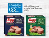 Oferta de Atún sólido en agua o aceite Tuny gourmet 140g por $33 en Walmart Express