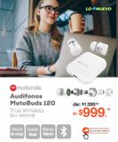 Oferta de Audífonos Bluetooth Motorola MotoBuds 120 True Wireless / In ear / Blanco por $999 en RadioShack