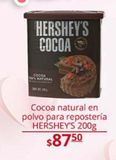 Oferta de Cocoa natural en polvo para repostería Hershey's 200g por $87.5 en La Comer