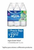 Oferta de Agua Great Value 6 botellas de 1L c/u por $27.5 en Walmart