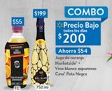 Oferta de Combo jugo de naranja Marketside 1L + vino blanco espumoso Cava Pata Negra 750ml por $200 en Walmart