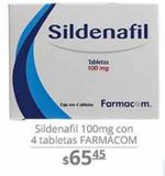Oferta de Sildenafil 100mg con 4 tabletas Farmacom por $65.45 en La Comer