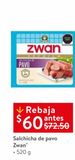 Oferta de Salchicha de pavo Zwan® por $60 en Walmart Express