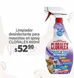 Oferta de Limpiador desinfectante para mascotas en spray Cloralex 650ml por $52.9 en La Comer