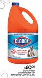 Oferta de Blanqueador desinfectante con detergente CLOROX 3,8L por $60 en Fresko