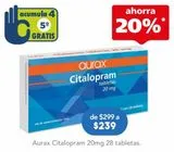Oferta de AURAX CITALOPRAM 20MG C/28 TAB por $239 en Farmacia San Pablo