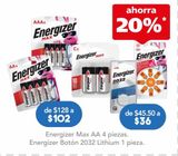 Oferta de ENERGIZER MAX AA BLI C/4PZ por $102 en Farmacia San Pablo