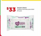 Oferta de Toallitas húmedas para bebé Parent´s Choice 80 pzas por $33 en Bodega Aurrera