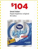 Oferta de Papel Higiénico Great Value 18 rollos por $104 en Bodega Aurrera