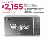 Oferta de Microondas Whirlpool WM1807D .7p3 Plata por $2155 en Chedraui