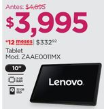 Oferta de Tablet Lenovo ZAAE0011MX 10"/3GB/32GB por $3995 en Chedraui