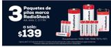 Oferta de Paquetes de pilas mara RadioShack por $139 en RadioShack