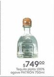 Oferta de Tequila plata 100% agave Patrón 750ml por $749 en Fresko