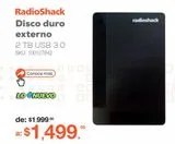 Oferta de Disco duro externo por $1499 en RadioShack
