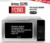 Oferta de Microondas AKAWA 2001 .7p3 Blanco por $1190 en Chedraui