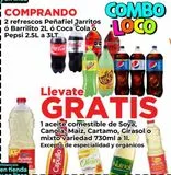 Oferta de 2 refrescos Peñafiel Jarritos ó Barrilito ó Coca Cola ó Pepsi 2.5L a 3L en HEB