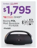 Oferta de Bocina Portátil Fol Boombox FS-R206 por $1795 en Chedraui