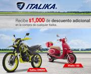 Oferta de Recibe $1,000 de descuento adicional en la compra de cualquier Italika por 